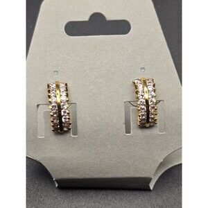 Gold Tone and White Rhinestone Earrings